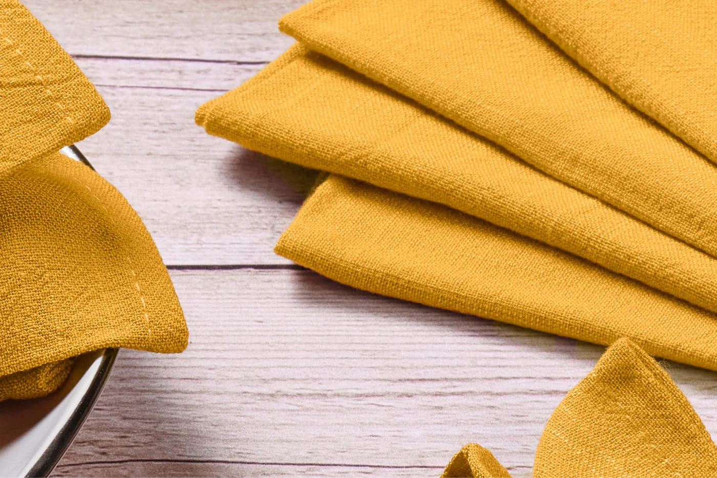 Serviette de table - 6 pièces - Lin et coton jaune moutarde - Image 4