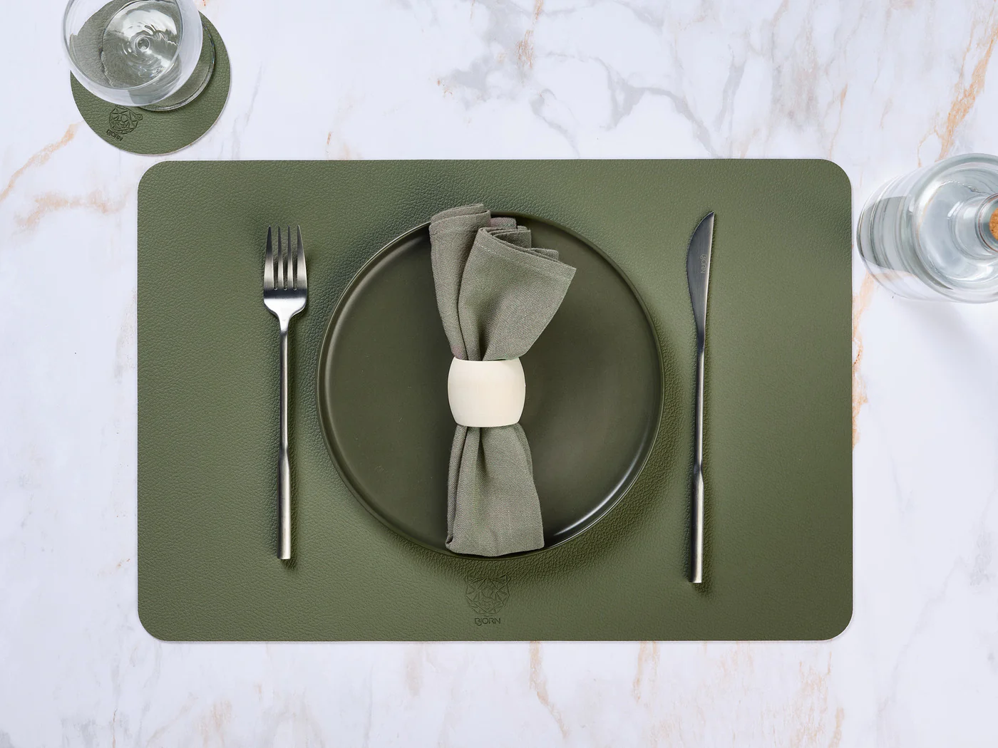 Serviette de table - 6 pièces - Lin et coton vert de gris - Image 6