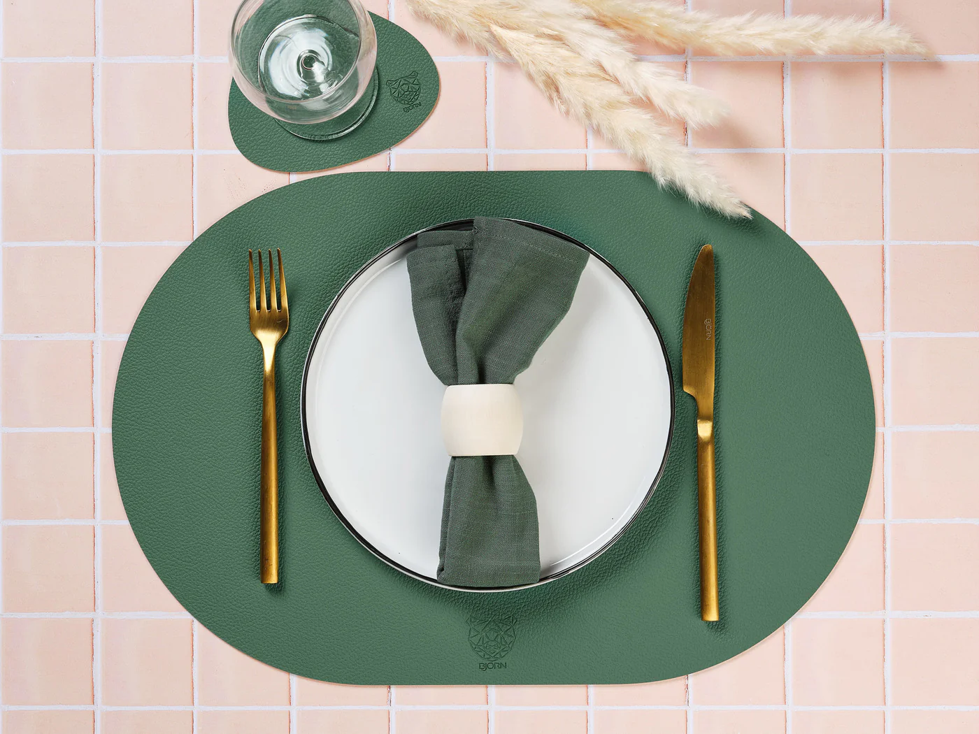 Serviette de table - 6 pièces - Lin et coton vert sapin - Image 6