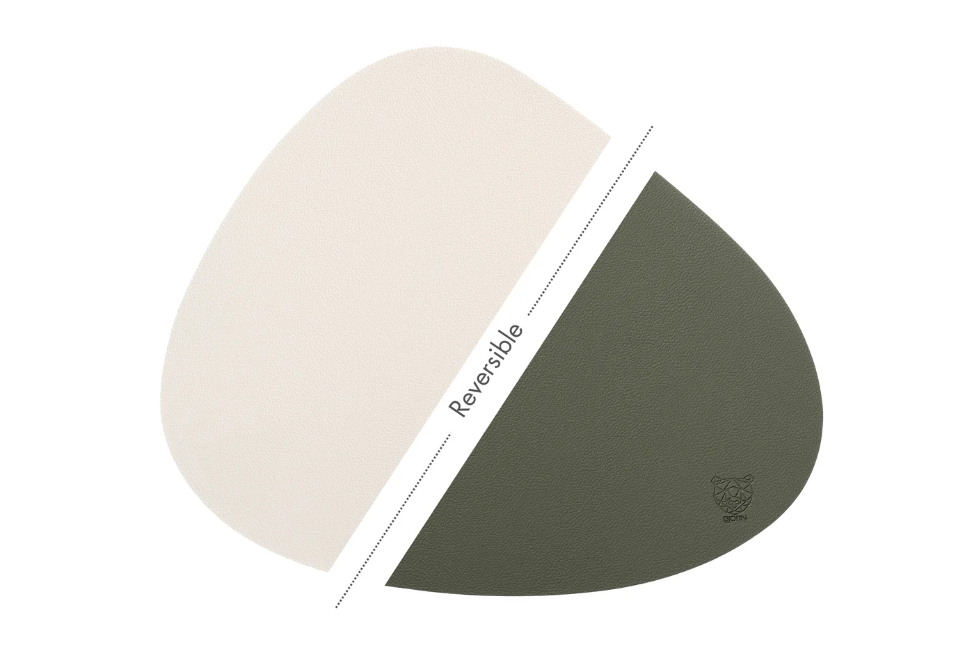 Set de table curve réversible - 6 pièces - Cuir recyclé blanc crème et vert de gris - Image 3