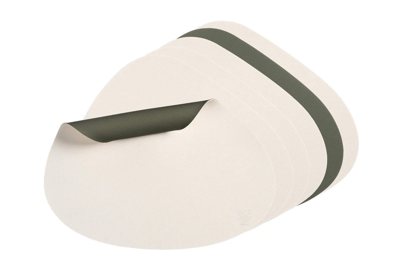 Set de table curve réversible - 6 pièces - Cuir recyclé blanc crème et vert de gris - Image 6