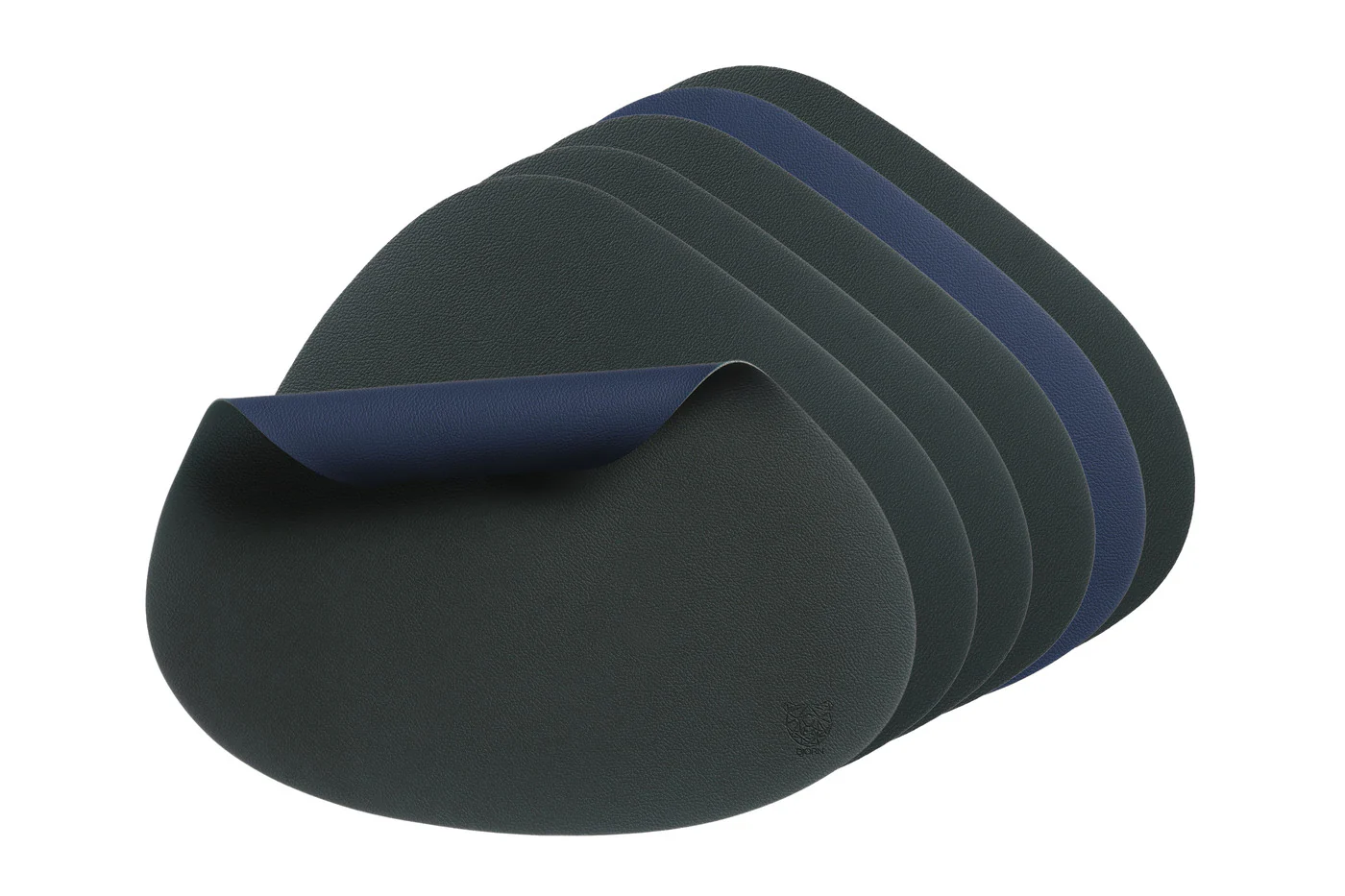 Set de table curve réversible - 6 pièces - Cuir recyclé bleu nuit et gris anthracite - Image 6