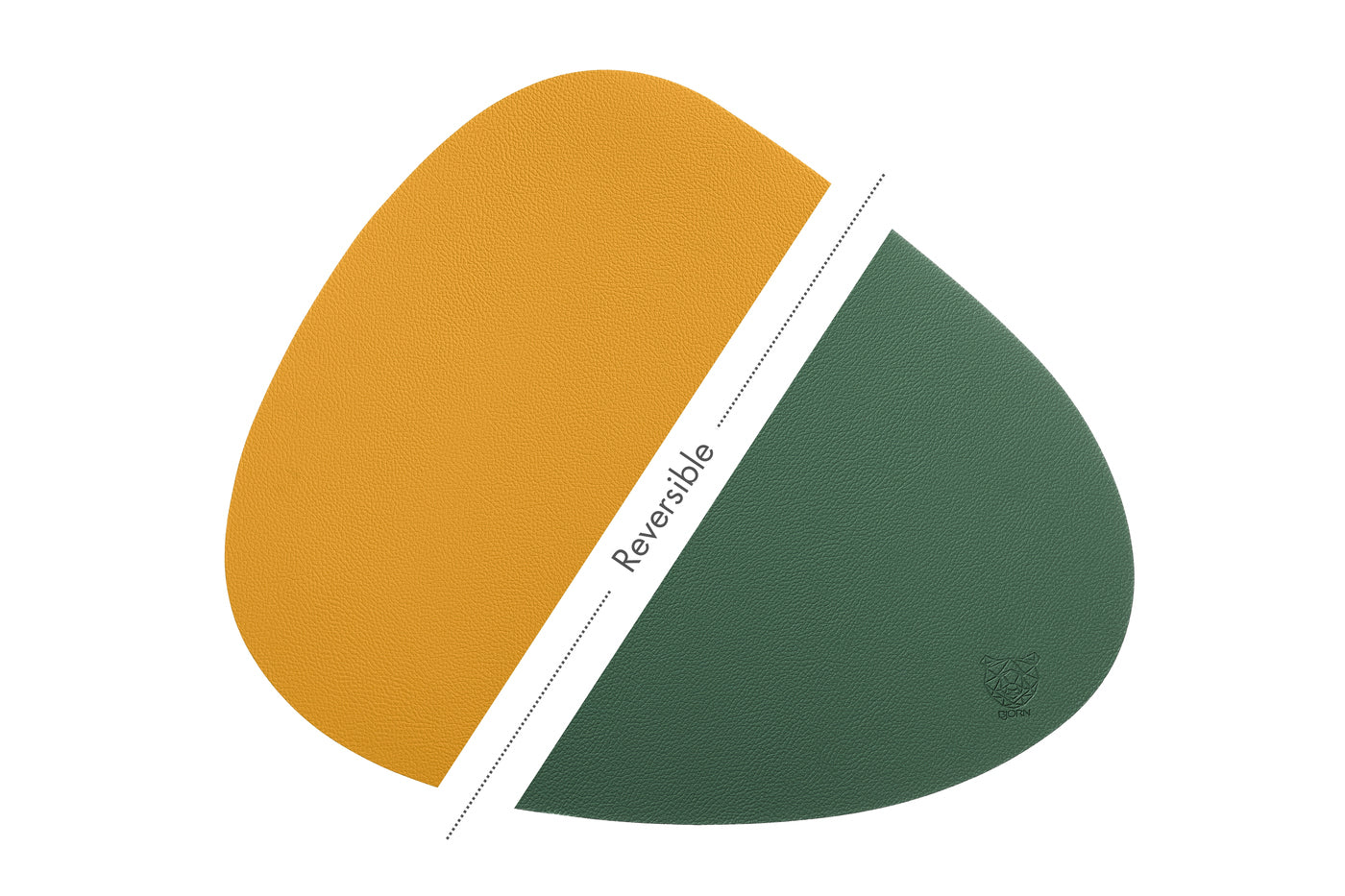 Set de table curve réversible - 6 pièces - Cuir recyclé jaune moutarde et vert sapin - Image 3