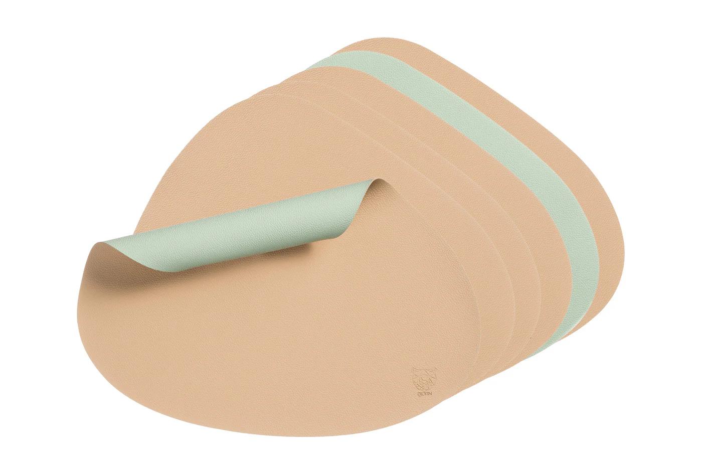 Set de table curve réversible - 6 pièces - Cuir recyclé rose pâle et vert pâle - Image 6