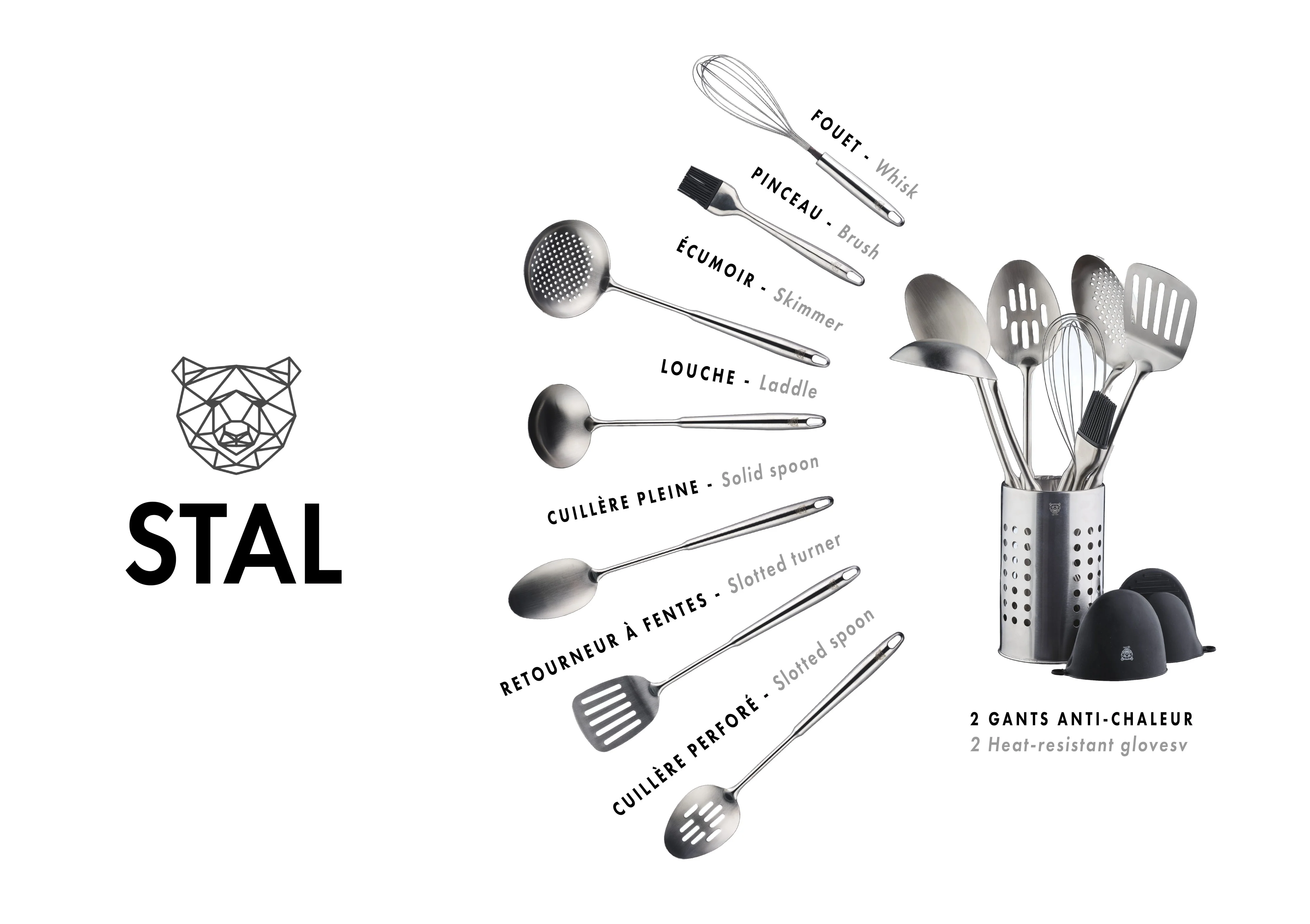 Set d'ustensiles de cuisine en acier inoxydable STAL - 10 pièces - Image 3