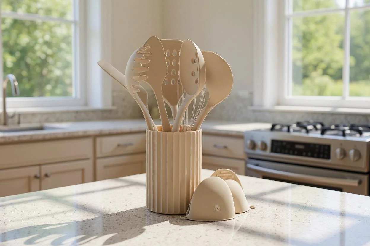 Set d'ustensiles de cuisine en bois et silicone GUNNAR - 11 pièces - Image 6